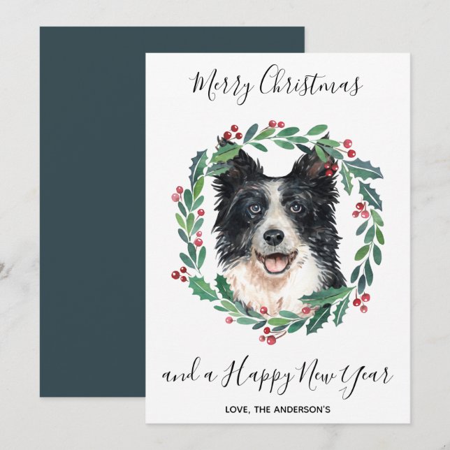 Border Collie Dog Elegant Merry Christmas Holiday Card (Front/Back)