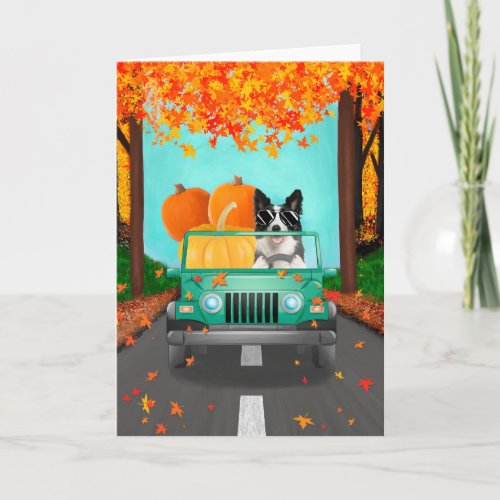 Border Collie Dog Fall Pumpkin  Card