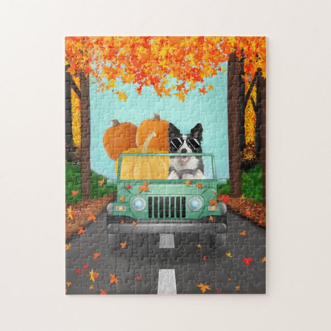 Border Collie Dog Fall Pumpkin  Jigsaw Puzzle (Vertical)