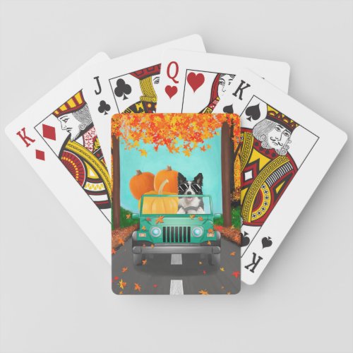 Border Collie Dog Fall Pumpkin  Playing Cards