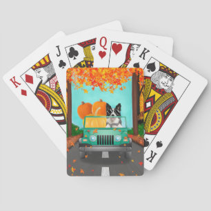 Border Collie Dog Fall Pumpkin Poker Cards