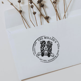 Border Collie Dog Family Return Address Rubber Stamp
