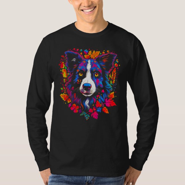 Border Collie Dog Flower T-Shirt (Front)