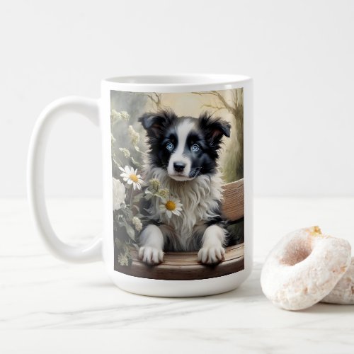 Border Collie Dog Flowers Coffee Mug