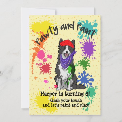 Border Collie Dog Fun Art Birthday Party Invite