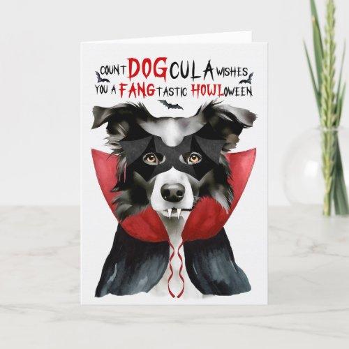 Border Collie Dog Funny Count DOGcula Halloween Holiday Card
