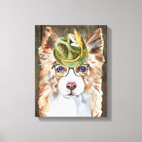 Border Collie dog gentleman hat wire glasses funny Canvas Print