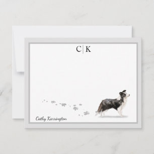 Border Collie Dog Gray Border Monogram Your Name Note Card