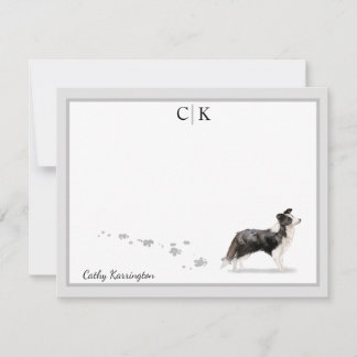Border Collie Dog Gray Border Monogram Your Name Note Card