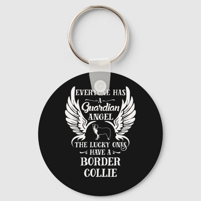 Border Collie Dog Guardian Angel Keychain (Front)