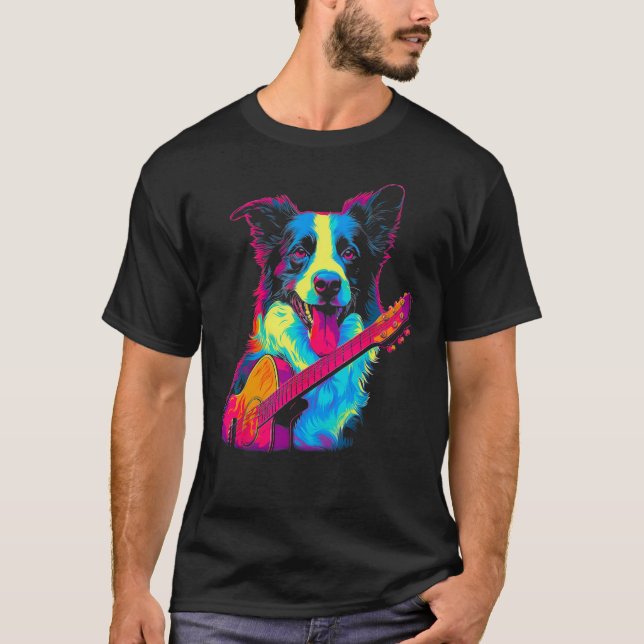 Border Collie Dog Guitar T-Shirt (Front)