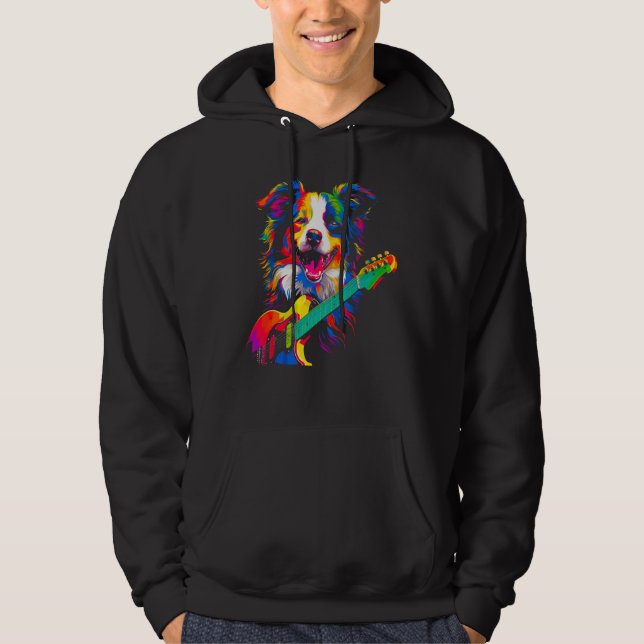 Border Collie Dog Guitarist Hoodie (Front)