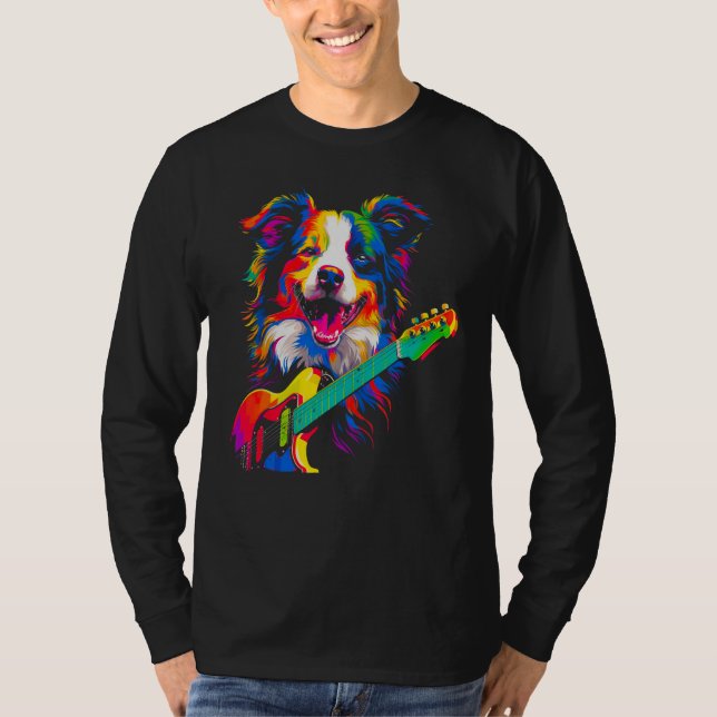 Border Collie Dog Guitarist T-Shirt (Front)