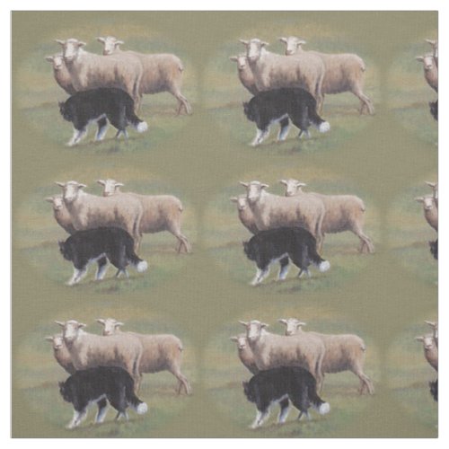 Border Collie Dog Herding Sheep Fabric