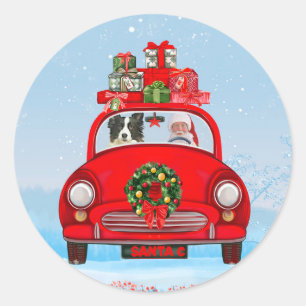 Border Collie Dog In Car With Santa Claus Classic Round Sticker
