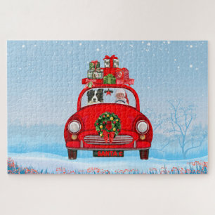 Border Collie Dog In Car With Santa Claus Jigsaw Puzzle