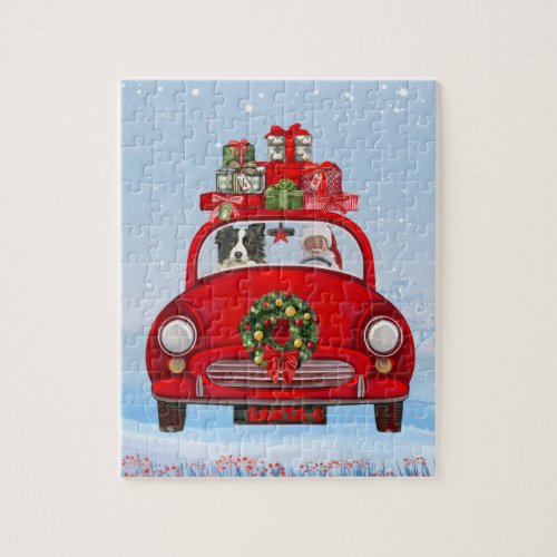 Border Collie Dog In Car With Santa Claus Jigsaw Puzzle