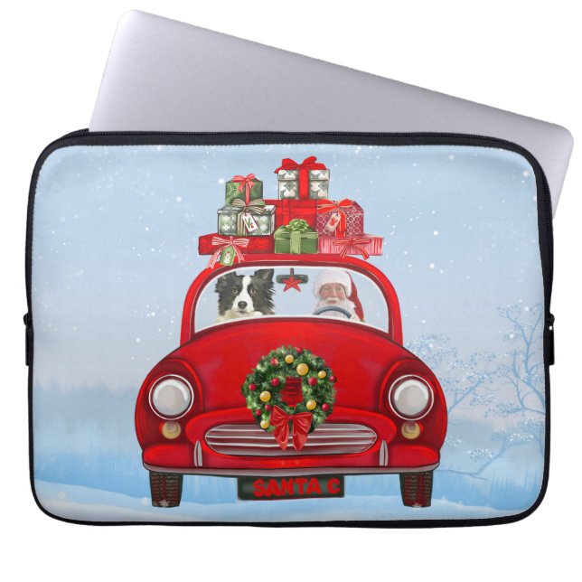 Border Collie Dog In Car With Santa Claus Laptop Sleeve (Front)