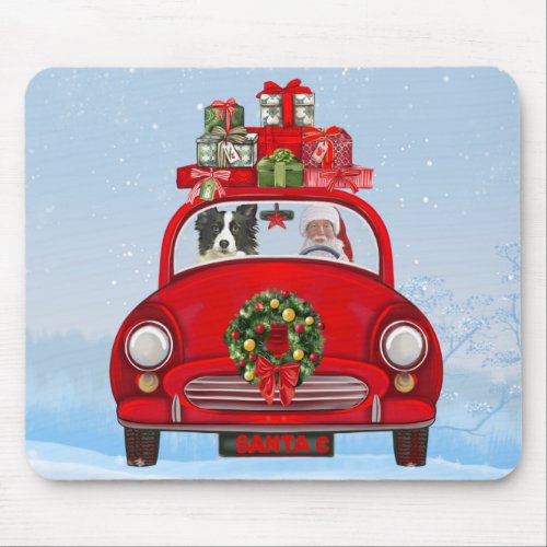 Border Collie Dog In Car With Santa Claus  Mouse Pad