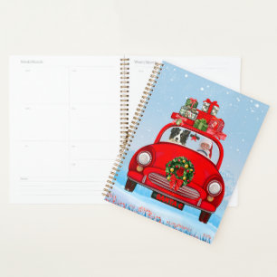 Border Collie Dog In Car With Santa Claus Planner