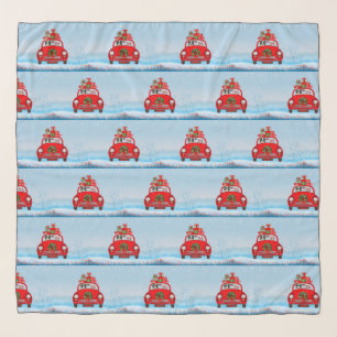 Border Collie Dog In Car With Santa Claus  Scarf