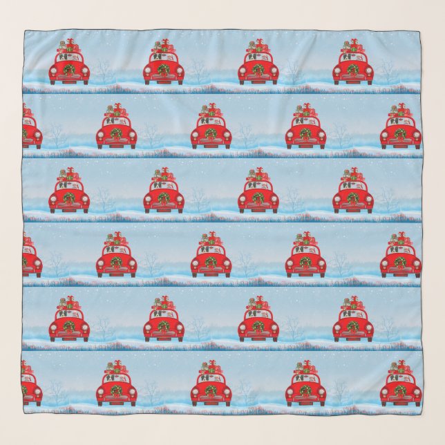 Border Collie Dog In Car With Santa Claus  Scarf (Front)