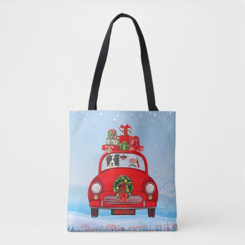 Border Collie Dog In Car With Santa Claus   Tote Bag