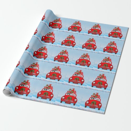 Border Collie Dog In Car With Santa Claus   Wrapping Paper