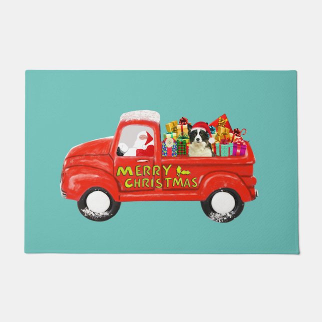 Border Collie Dog in Christmas Delivery Truck Doormat (Front)