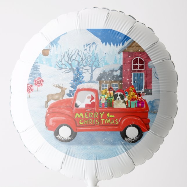 Border Collie Dog in Christmas Delivery Truck Snow Balloon (Front)