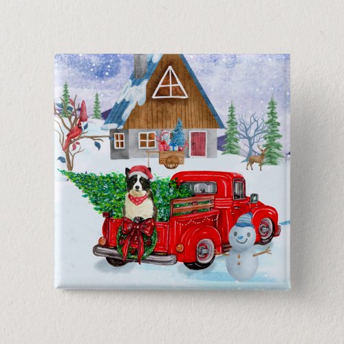Border Collie dog In Christmas Delivery Truck Snow Button