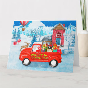 Border Collie Dog in Christmas Delivery Truck Snow Card