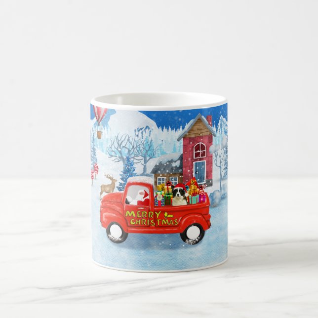 Border Collie Dog in Christmas Delivery Truck Snow Coffee Mug (Center)