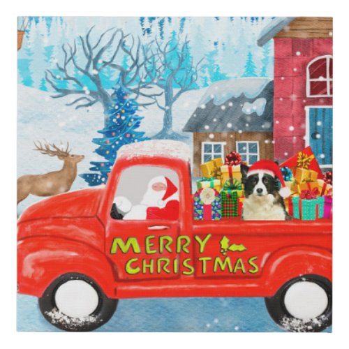 Border Collie Dog in Christmas Delivery Truck Snow Faux Canvas Print