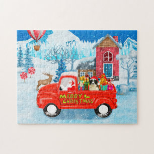 Border Collie Dog in Christmas Delivery Truck Snow Jigsaw Puzzle