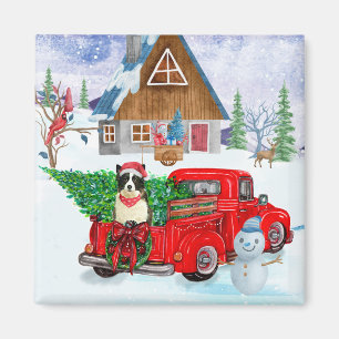 Border Collie dog In Christmas Delivery Truck Snow Magnet