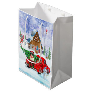 Border Collie dog In Christmas Delivery Truck Snow Medium Gift Bag