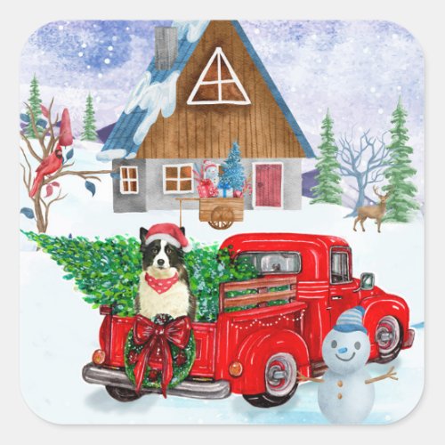 Border Collie dog In Christmas Delivery Truck Snow Square Sticker