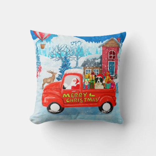 Border Collie Dog in Christmas Delivery Truck Snow Throw Pillow