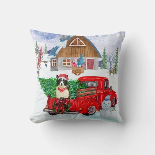 Border Collie dog In Christmas Delivery Truck Snow Throw Pillow