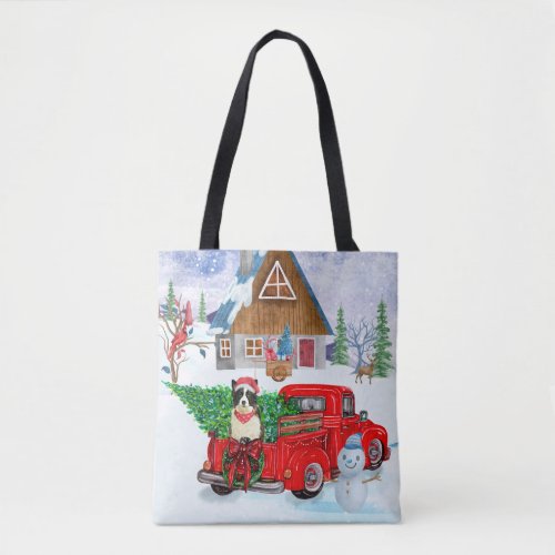 Border Collie dog In Christmas Delivery Truck Snow Tote Bag