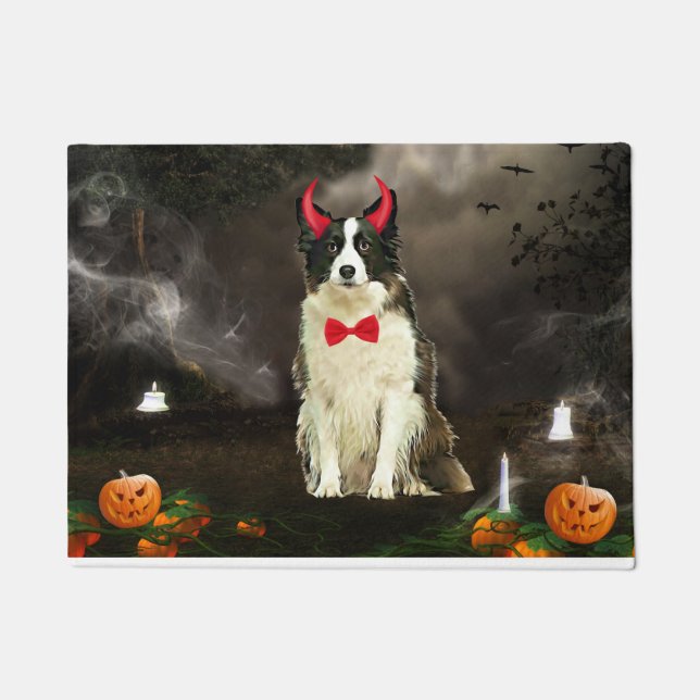 Border Collie Dog in Halloween Costume Doormat (Front)