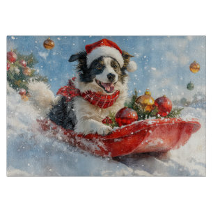 Border Collie Dog in Sledge Let it Snow Christmas Cutting Board
