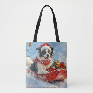 Border Collie Dog in Sledge Let it Snow Christmas Tote Bag