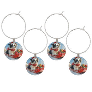 Border Collie Dog in Sledge Let it Snow Christmas Wine Charm