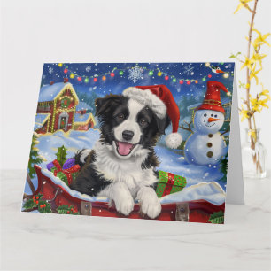 Border Collie Dog in Sleigh Snow Christmas Card