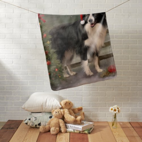 Border Collie Dog in Snow Christmas Baby Blanket