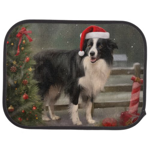 Border Collie Dog in Snow Christmas Car Floor Mat