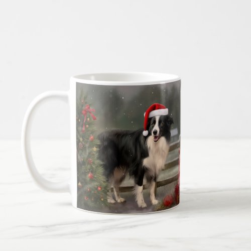 Border Collie Dog in Snow Christmas Coffee Mug