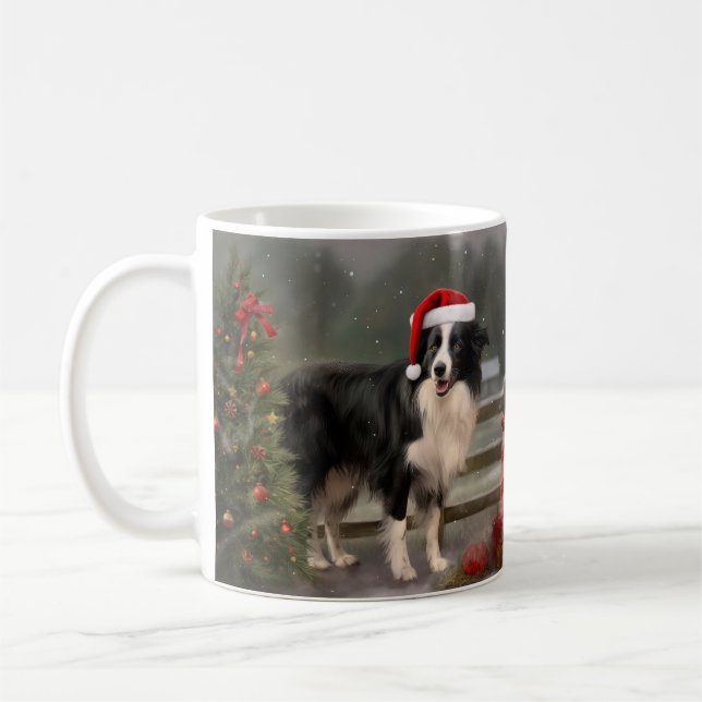 Border Collie Dog in Snow Christmas Coffee Mug (Left)